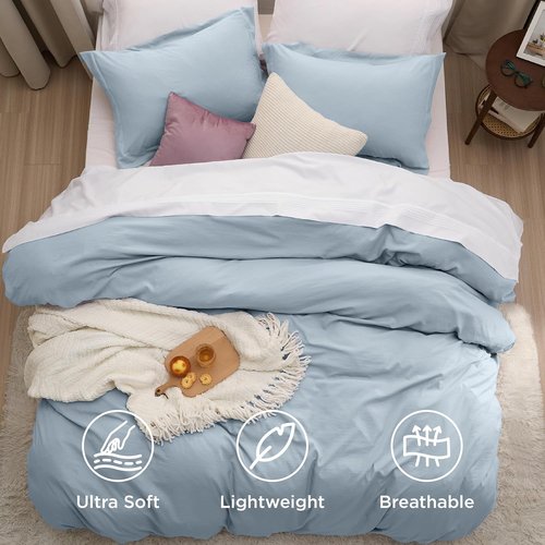 Bedsure Celestial Blue Duvet Cover Set - Extra Soft 3-Piece Full Size Bedding, 80x90 Inches with Zipper Closure