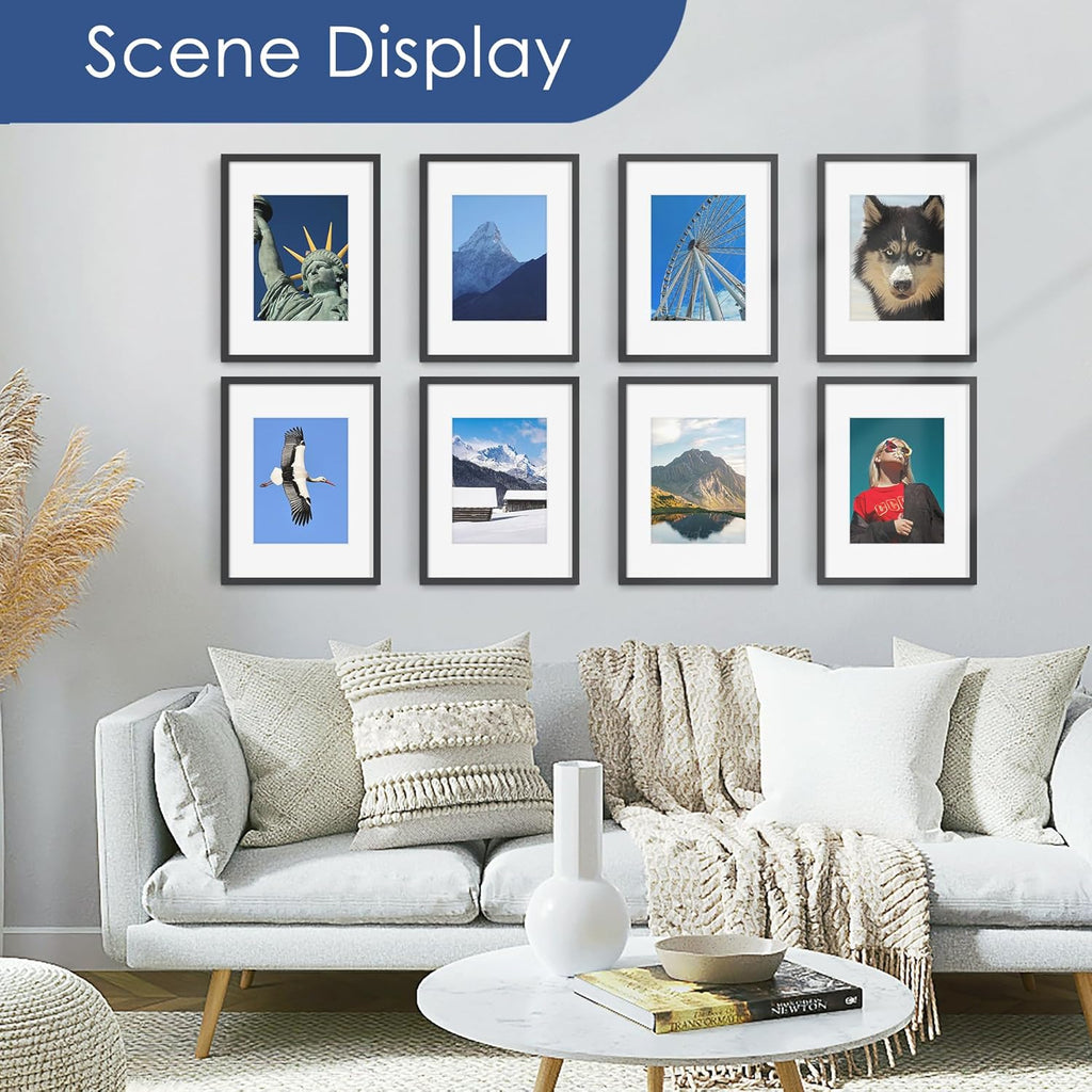 PEALSN 12x16 Picture Frame Set of 6 - Versatile Wall Mounting for 8.5x11 Photos, Black