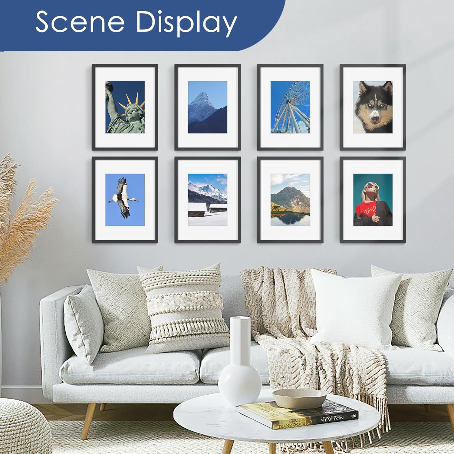 PEALSN 12x16 Picture Frame Set of 6 - Versatile Wall Mounting for 8.5x11 Photos, Black