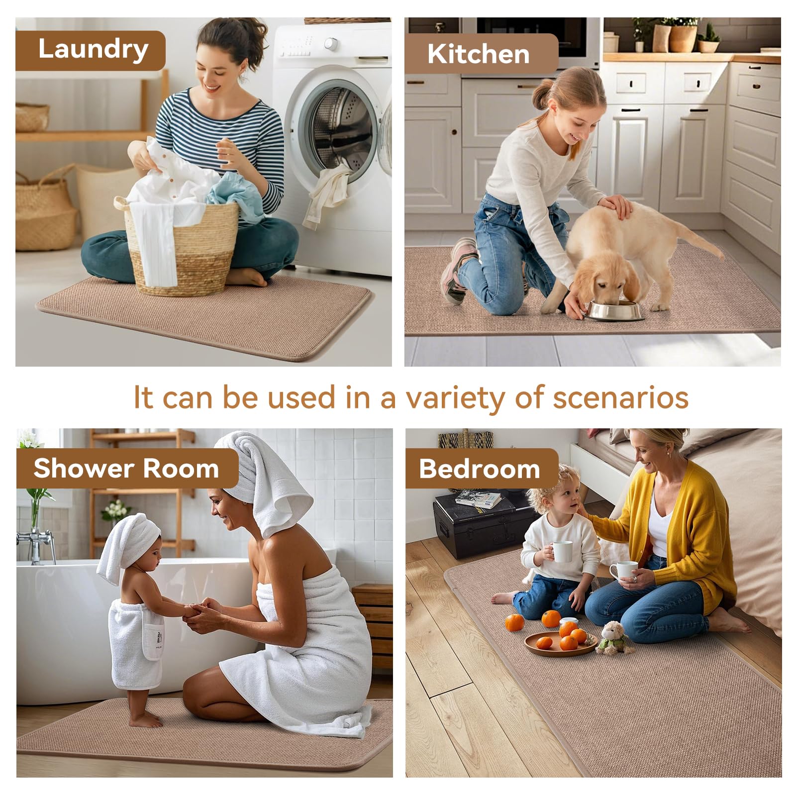 YDKGL Kitchen Mat Kitchen Rugs Sets of 2 PCS Non Slip Washable, Linen-Like 0.3" Thick Cushioned Absorbent Kitchen Mats for Floor, Mild Anti-Fatigue Sink Laundry Standing Mat, Brown 17"x30"+17"x59"