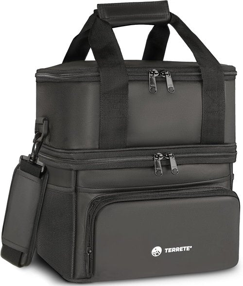 Insulated Lunch Box - Double Deck Leakproof Cooler Bag for Work & Travel | Large 15L Black