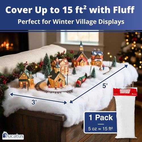 Eucatus Fake Snow Fluff Sheet - 15 Sqft Cotton-Like Christmas Decoration for Mantle & Tabletop