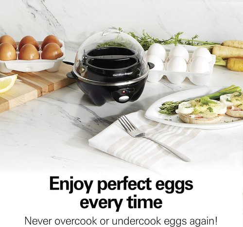 Hamilton Beach 3-in-1 Electric Egg Cooker - Hard Boiled, Poached, Omelet & Steamer, Holds 7, Black