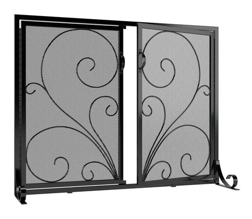 Calidola Fireplace Screen with Double Doors, Metal Mesh Spark Guard, Baby Proof Fireplace Screen, Decorative Black Safety Screen for Wood Stoves and Fireplaces