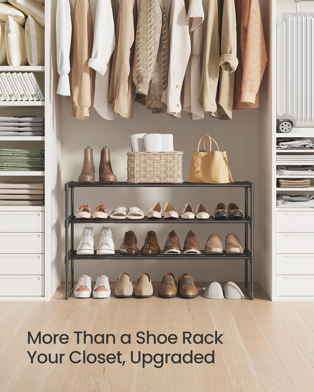 SONGMICS Shoe Rack - 3-Tier Metal Organizer for 16-20 Pairs | Stackable & Versatile Design, Black 11.8 x 36.2 x 21.7 Inches