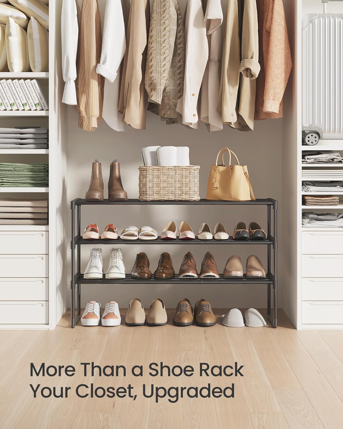 SONGMICS Shoe Rack - 3-Tier Metal Organizer for 16-20 Pairs | Stackable & Versatile Design, Black 11.8 x 36.2 x 21.7 Inches