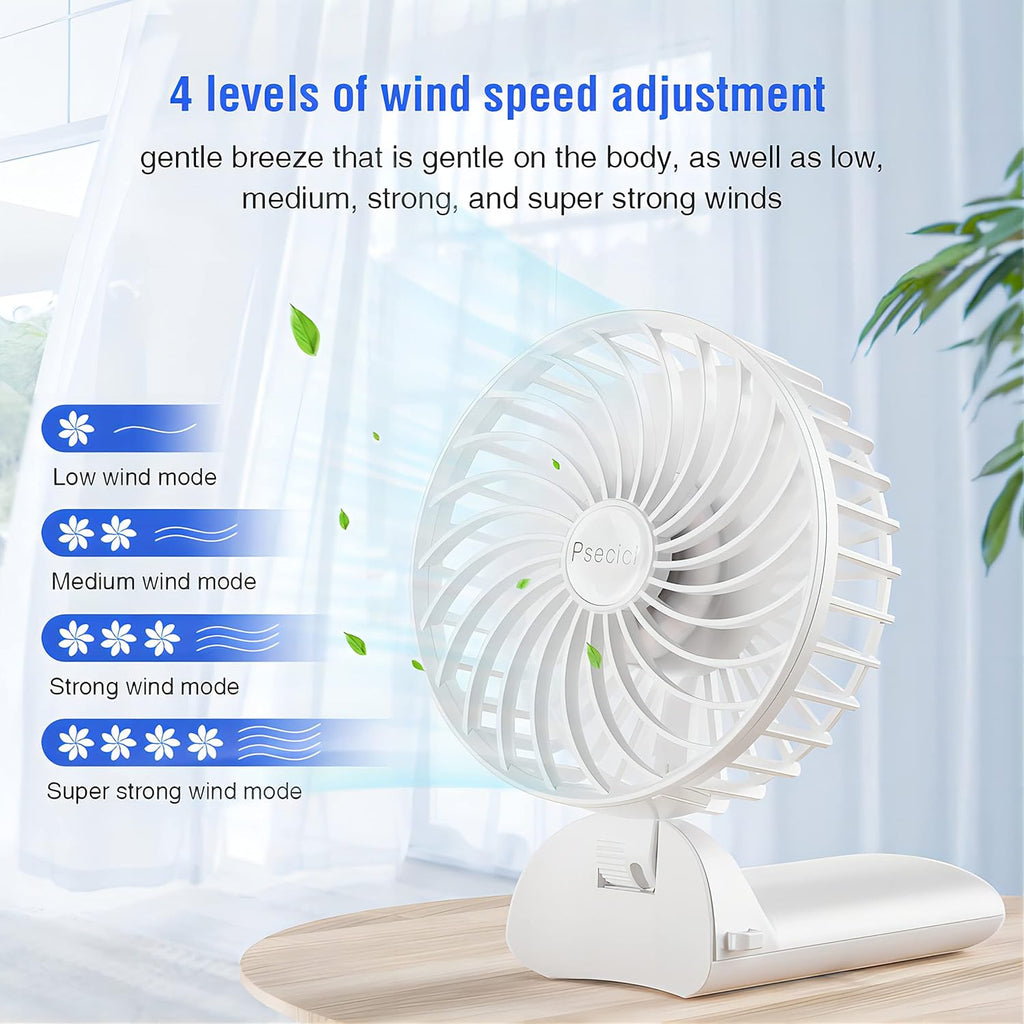 Psecici Mini Portable Handheld Fan - 4 Speed Levels | 180° Foldable Design for Travel & Office