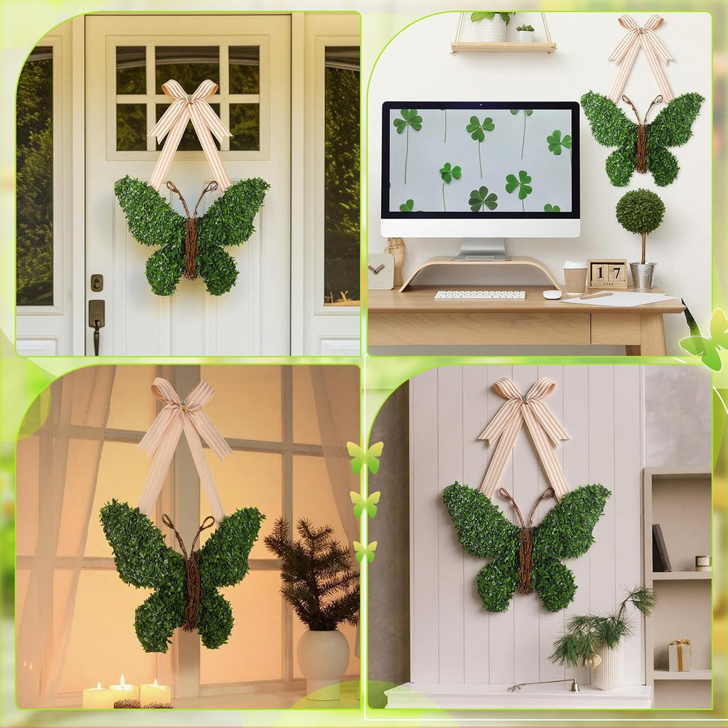 Suncalla 20-Inch Butterfly Wreath - Spring Artificial Boxwood Decor for Indoor/Outdoor Use