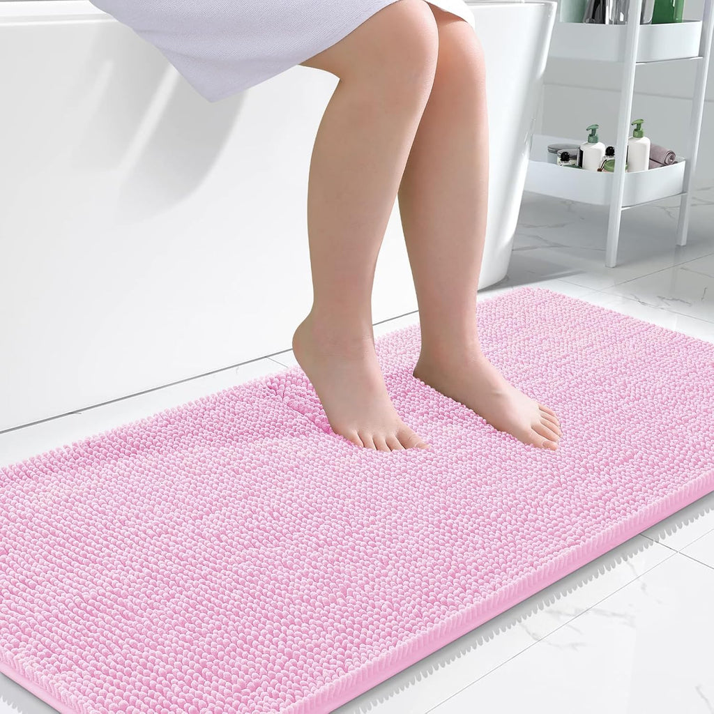 OLANLY Bathroom Runner Rugs - Extra Soft Chenille Bath Mats | Quick Dry, Machine Washable, 47x24, Pink