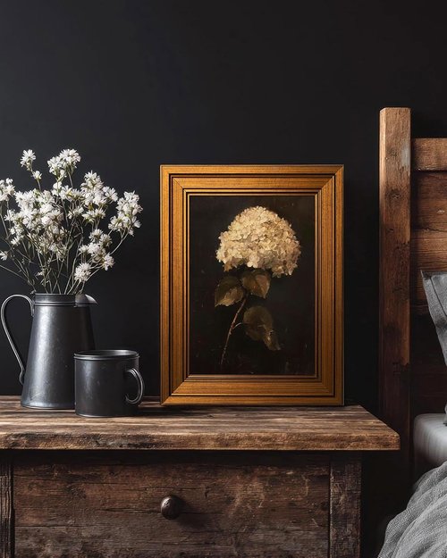 Gold Framed Vintage Wall Art - White Hydrangea Canvas Print for Living Room & Bedroom | 12x16 Inch