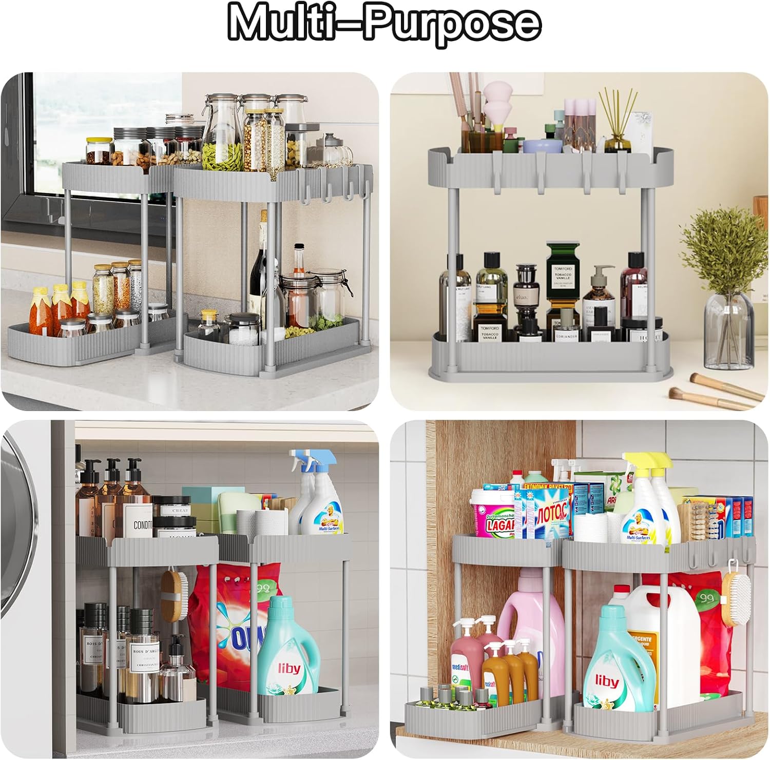 Ukeetap Multi-Purpose Pull-Out Storage Organizers - Under Sink & Cabinet Solutions | 12.8 Inch, Grey