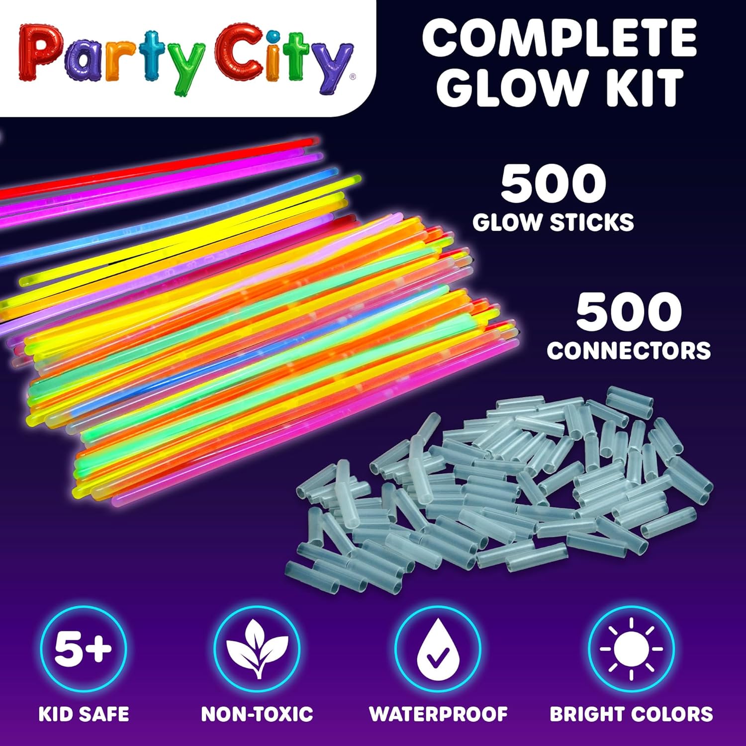 Party City 500 Glow Sticks - Neon Glow in the Dark Party Supplies | Connectors, Bracelets & Necklaces for Kids & Adults