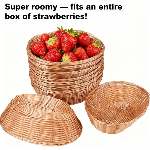 20 Pack Oval Poly Wicker Baskets — 9.1 x 6 x 2.6 Inch Wicker Bread Baskets, Small Size Gift Baskets for Kitchen, Restaurant, Fruit Storage, and Food Display