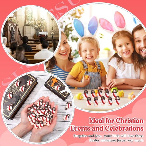 Bememo Mini Jesus Figures - 50 Pcs Christ Toys for Hide and Seek | Perfect Sunday School Party Favors (Red)