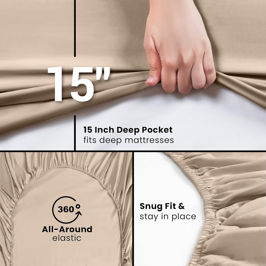 Utopia Bedding Fitted Sheet - Soft Brushed Microfiber with Deep Pockets - Pack of 2 (Full, Beige)