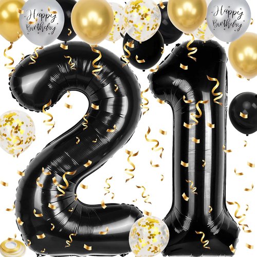 21st Birthday Decorations - 40-Inch Number Balloons & 12-Inch Balloons | Perfect for Men & Women Parties