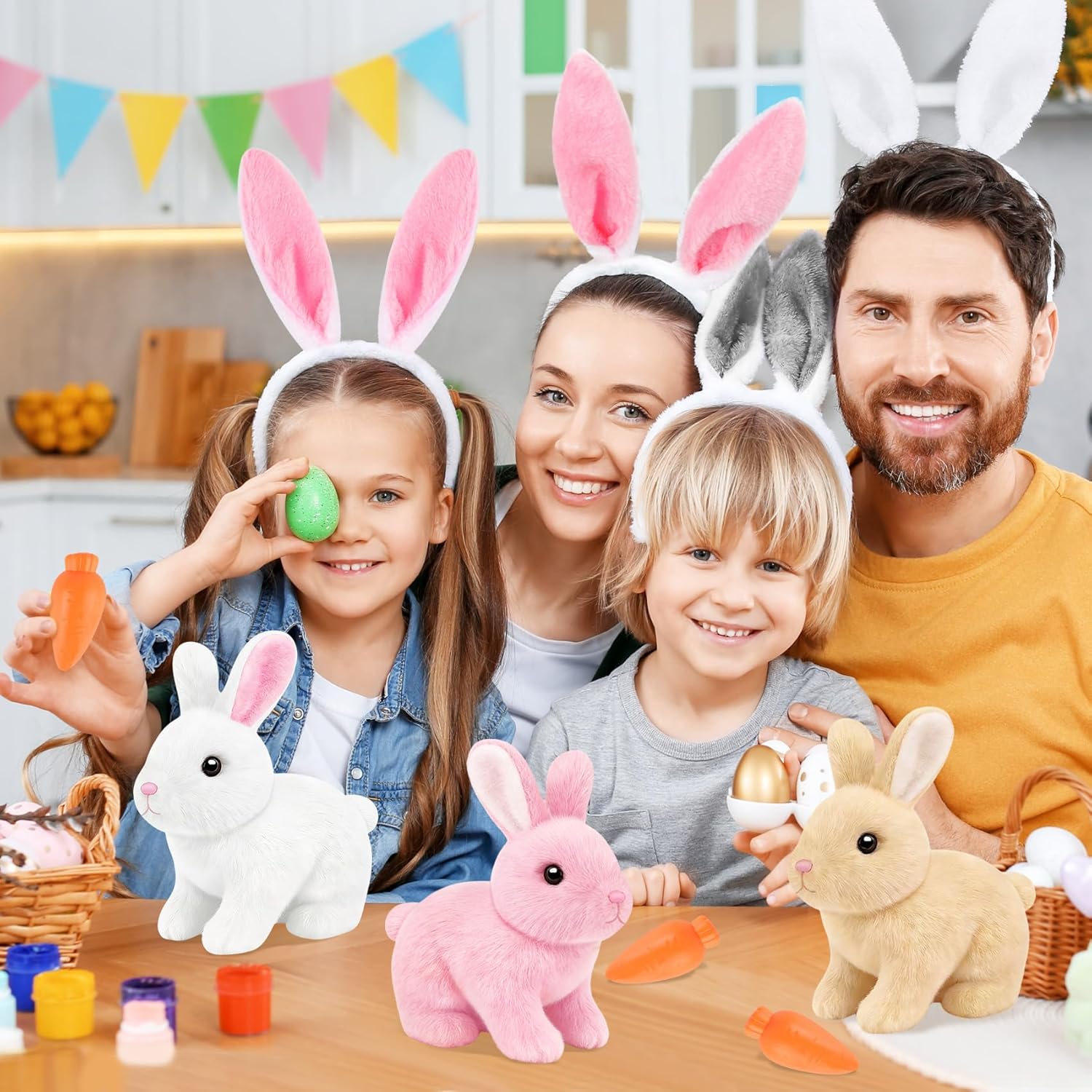 Skiennix Realistic Bunny Toy - Interactive Hopping Rabbit Set with Sounds & Headband | Brown
