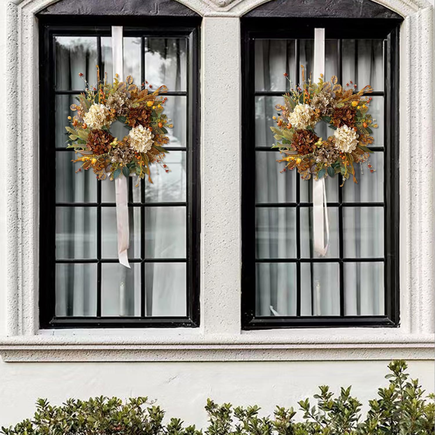 WANNA-CUL 24 Inch Fall Wreath - Hydrangea & Pumpkins | Perfect Autumn Decor for Front Door