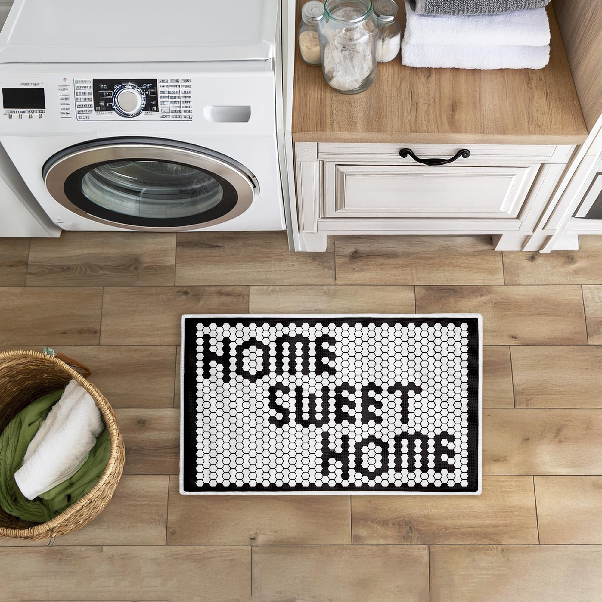 Stupell Industries Sweet Home Mosaic Pattern Plush Bathroom Mat & Bath Rug, Soft Quick-Dry Non-Slip Bathroom Rug with Recycled Foam Cushion, Geometric Tile Pattern Design by Elizabeth Medley, 18"x30"