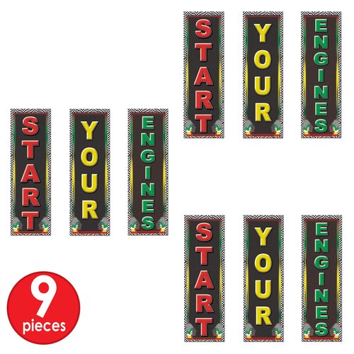 Beistle 9 Piece Racing Decorations Sports Theme Cut Outs 20" x 6"