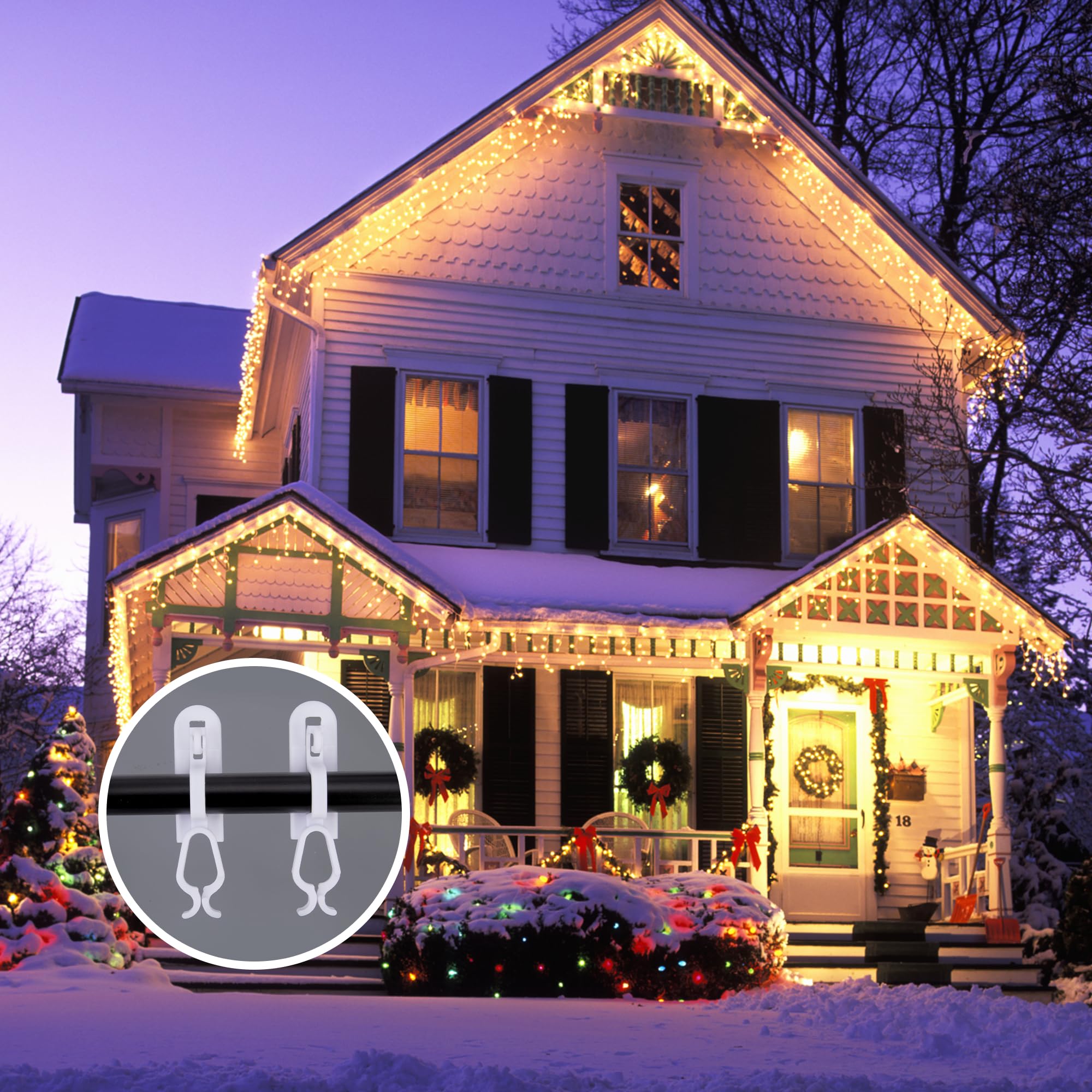 EBaokuup 180 Pcs Christmas Light Clips,Waterproof Gutter Lights Hooks of Outside String Lights C9,C7 and Mini Lights,All in One Roof Light Hangers for Christmas Gutters,Shingles,Fence,Roof