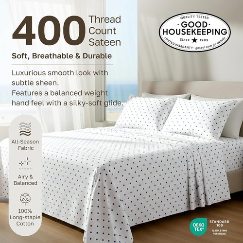 California Design Den Cal King Sheet Set - 100% Cotton, 400 TC, Award-Winning Comfort | Polka Dot Design