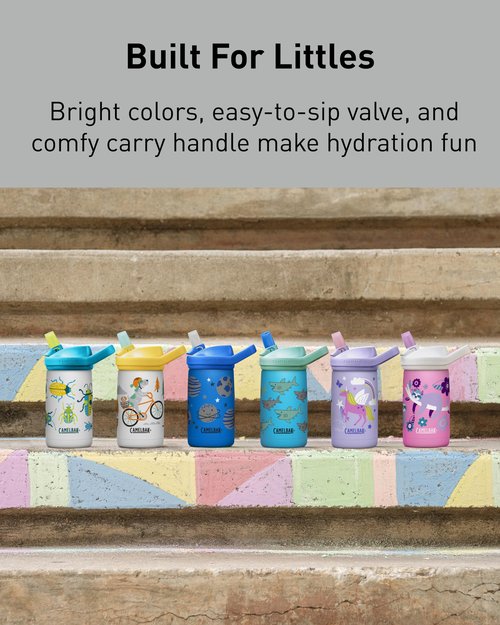 CamelBak Eddy+ Kids Bite Valve Straw Insulated Stainless Steel Water Bottle Biking Dogs, 12oz