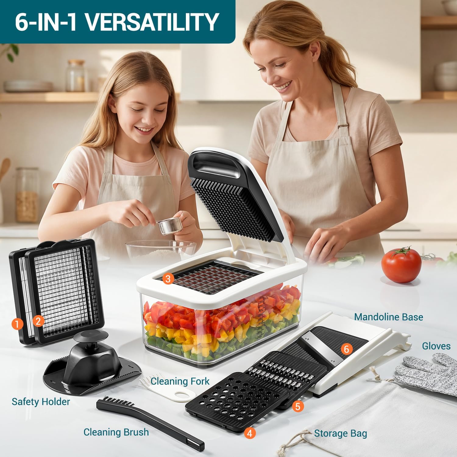 Sopito Vegetable Chopper - Multifunctional Mandoline Slicer with 6 Blades & Container for Easy Food Prep