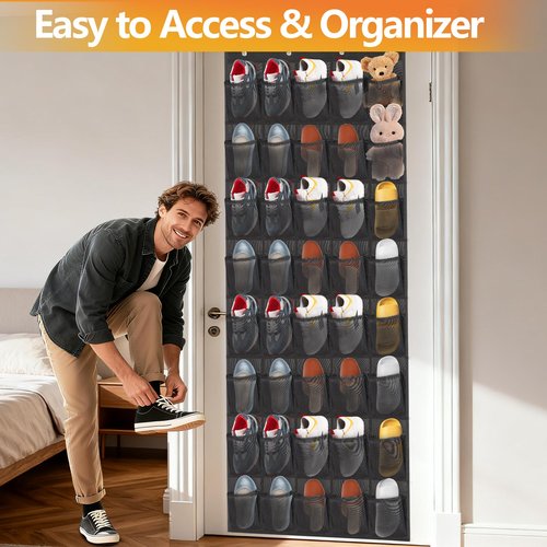Over The Door Shoe Organizer, 40 Large Mesh Pockets Hanging Shoe Rack Organizer for Closet Behind The Door Storage Holder for Entryway Bedroom Dorm Black