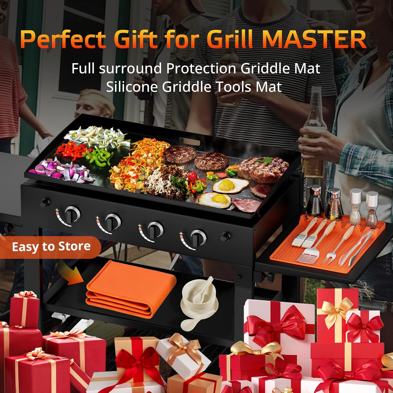 Blackstone Silicone Griddle Cover - 36" Premium Food-Grade BBQ Mat with 16" Spatula & Drip Pad