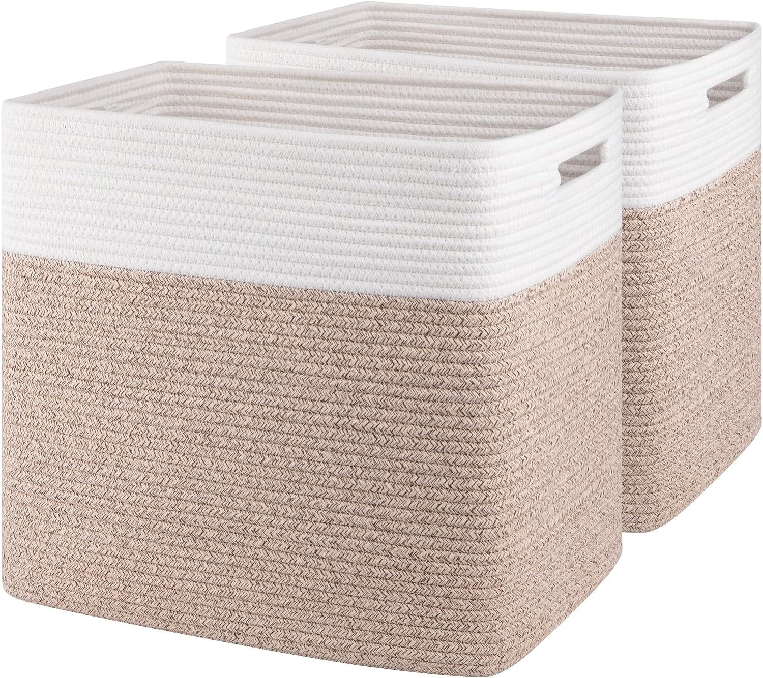 OIAHOMY Storage Baskets - Large Collapsible Storage Bins for Living Room | 16.5 x 13 x 15 Inches - Pack of 2 - Brown