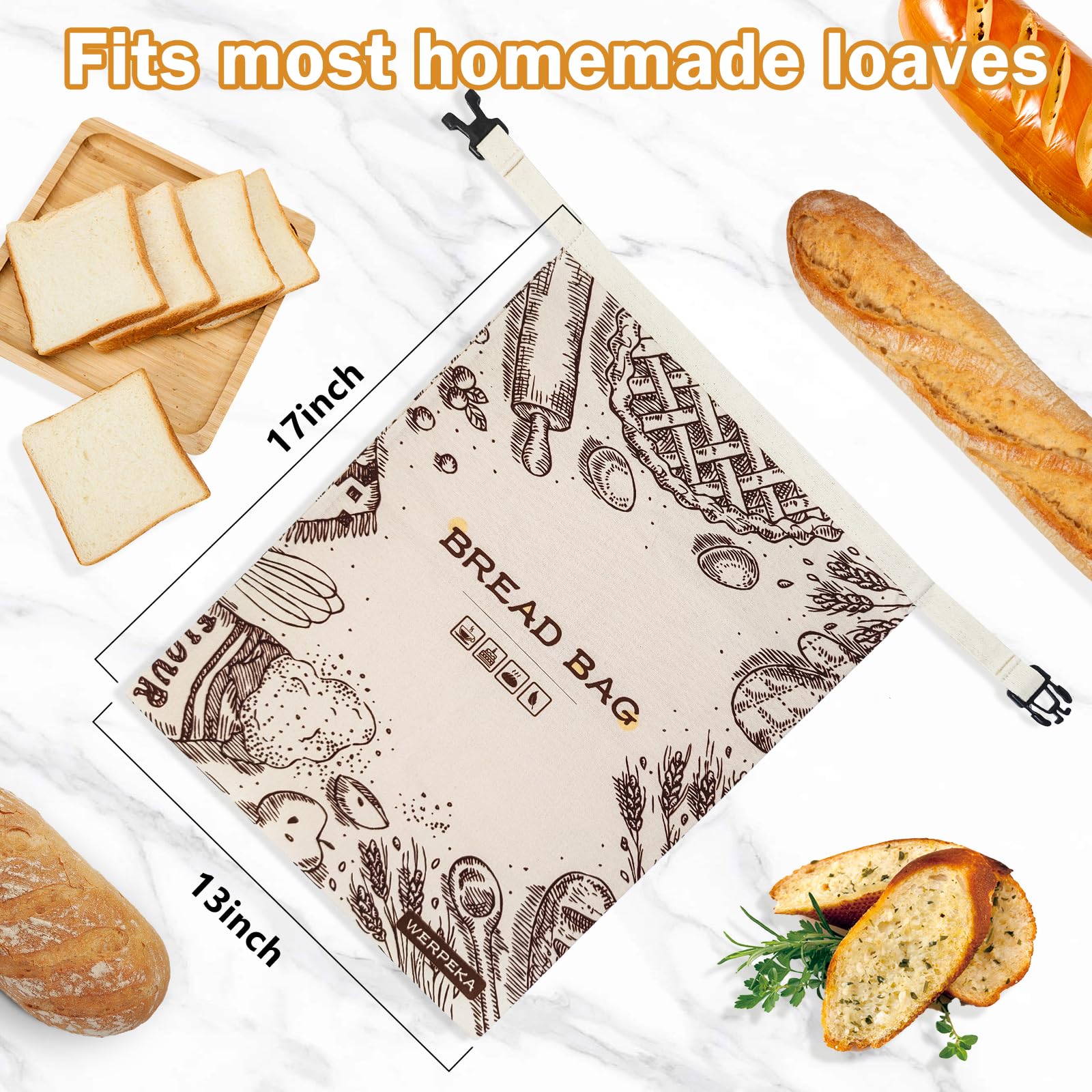 Reusable Beeswax Bread Bags, 2 Pack 13x17 Inch Sourdough Bread Storage Bags for Homemade Bread, Eco-Friendly Beeswax Food Storage Bags, Linen Bread Bag Alternative for Freshness Preservation
