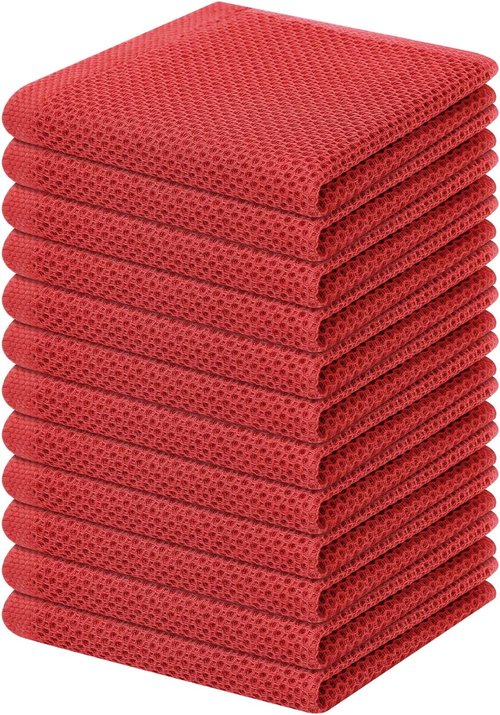 Homaxy 100% Cotton Waffle Weave Dish Cloths - Ultra Soft & Absorbent, Quick Drying | 12-Pack, Brick Red