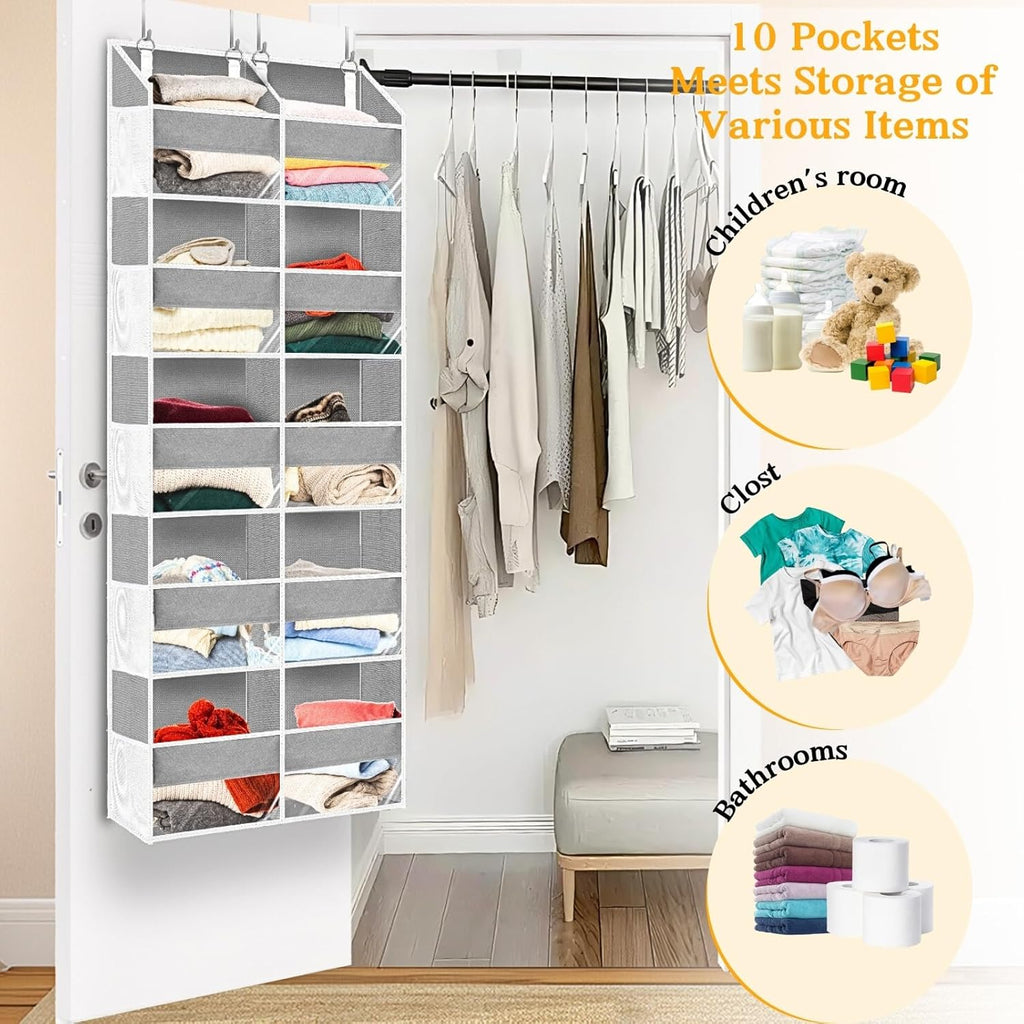 Over The Door Organizer - 5-Tier Extra Large Storage Solution with 20 Pockets | Light Grey