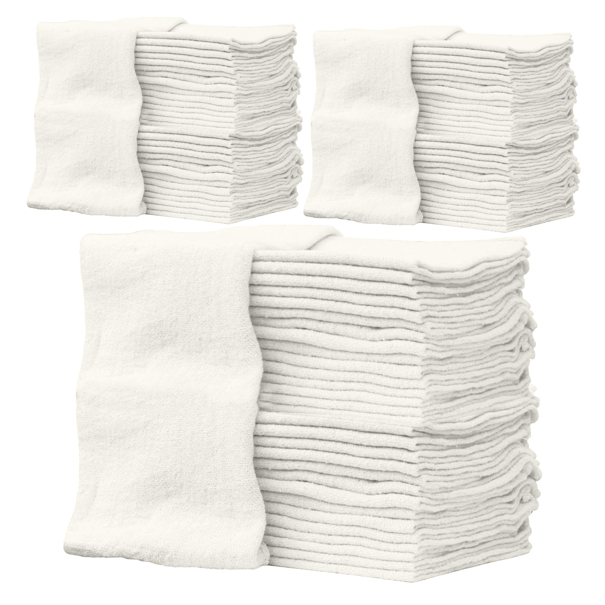 ZUPERIA Cotton Shop Towel – Multipurpose Cleaning Cloths (14" x 12" - Pack of 150 - White) Reusable Shop Rags for Automobiles, Industrial, Restaurants, Garage, and Homes