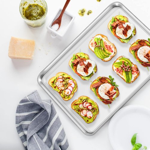 Deedro Baking Sheet Set - Stainless Steel Cookie Half Sheets with Cooling Racks | 2 Sheets + 2 Racks, 17.32 x 12.28 Inches