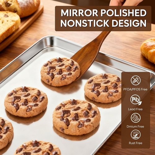 Fire More Stainless Steel Baking Sheet & Cooling Rack Set - 2 Cookie Sheets & 2 Racks, Nonstick, Heavy Duty, 12.4 x 9.6 x 1 Inch
