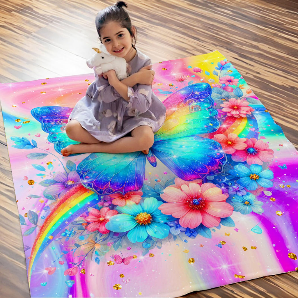 Sharecolor Blanket for Girls Butterfly Throw Blanket Gifts for Kids Teens, 60x50 Inches Cute Flannel Blankets Throws for Couch Sofa Bed