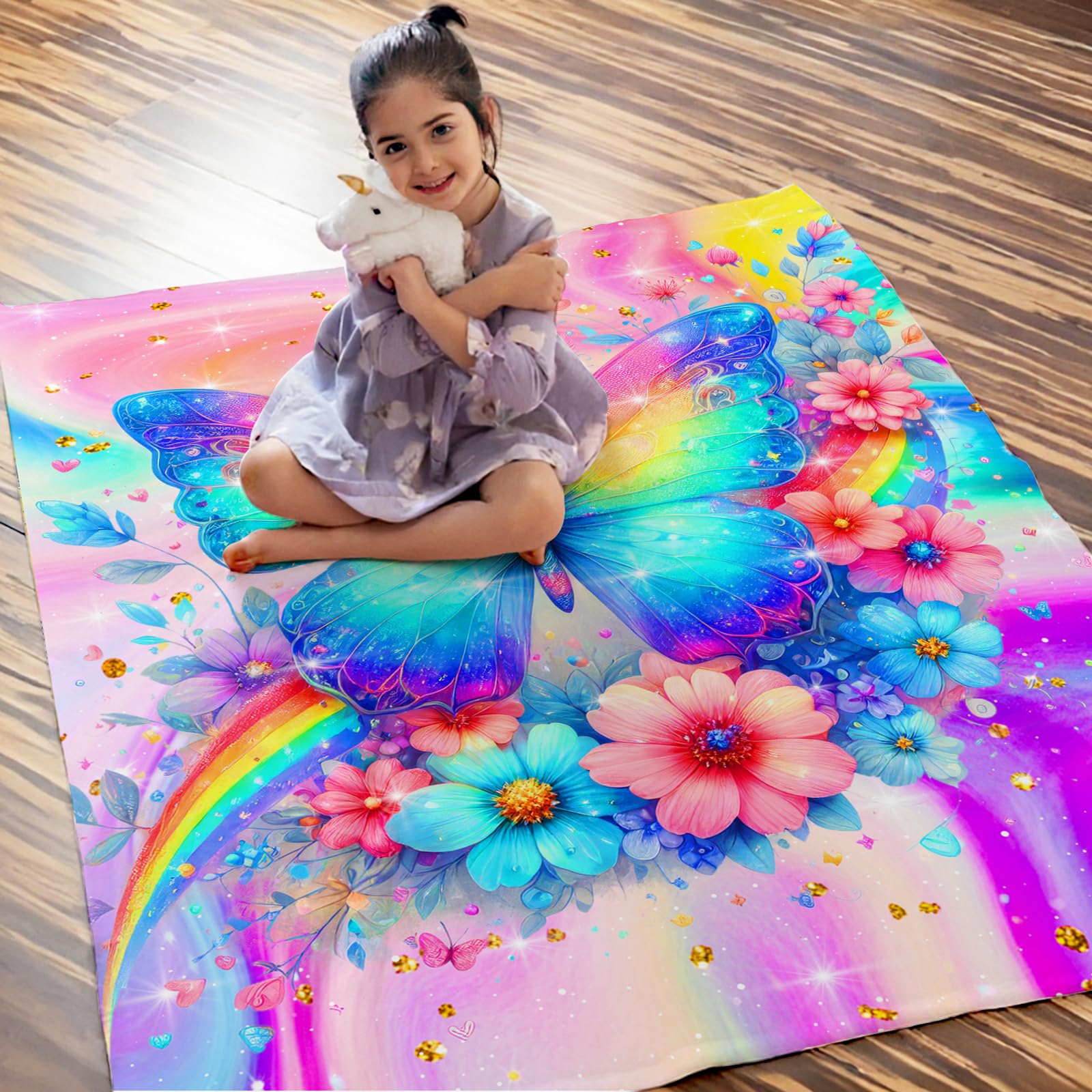 Sharecolor Blanket for Girls Butterfly Throw Blanket Gifts for Kids Teens, 60x50 Inches Cute Flannel Blankets Throws for Couch Sofa Bed