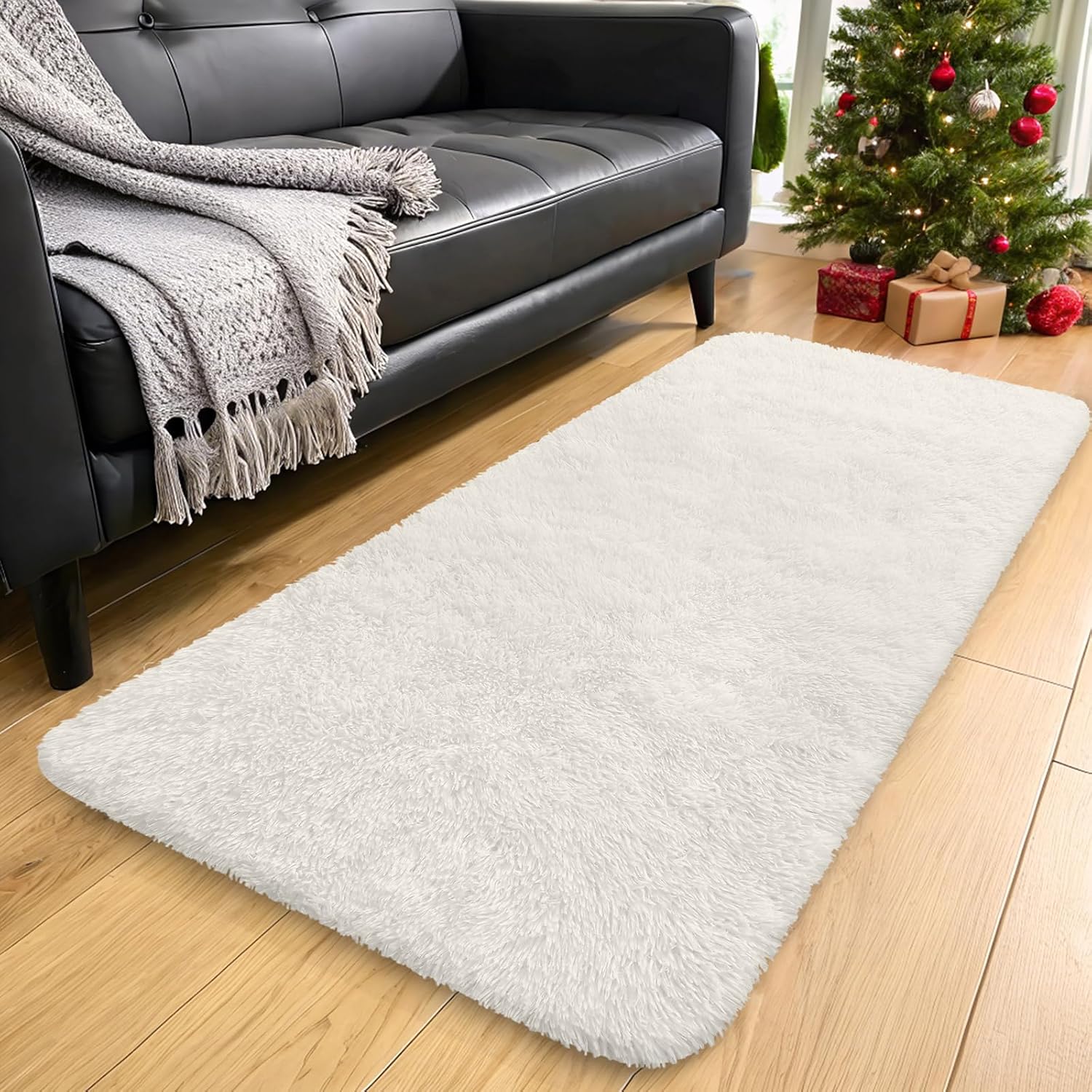 OLANLY Runner Rugs - Soft, Machine Washable Shaggy Carpet for Hallway & Bedroom | Ivory 2x11 ft
