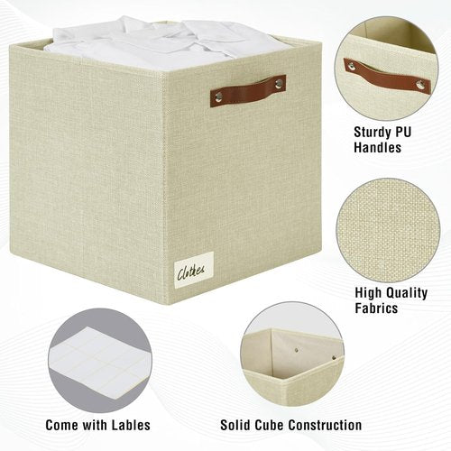 Bagnizer Collapsible Storage Cube Bins - Foldable Organizer with 2 Handles | 13"x13"x13", Beige, 4 Pack