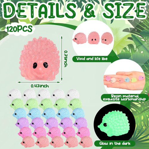 Hiboom Mini Hedgehog Figurines - 120 Pcs Luminous Resin Garden Ornaments for DIY Fairy Decor