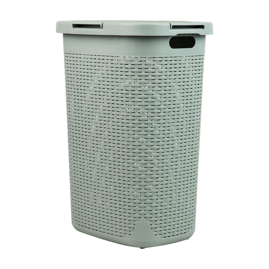 Mind Reader Slim Laundry Hamper with Lid, 60L Tall Clothes Basket, Narrow Tapered Design for Bathrooms, Closets and Laundry Rooms, Plastic, Mint