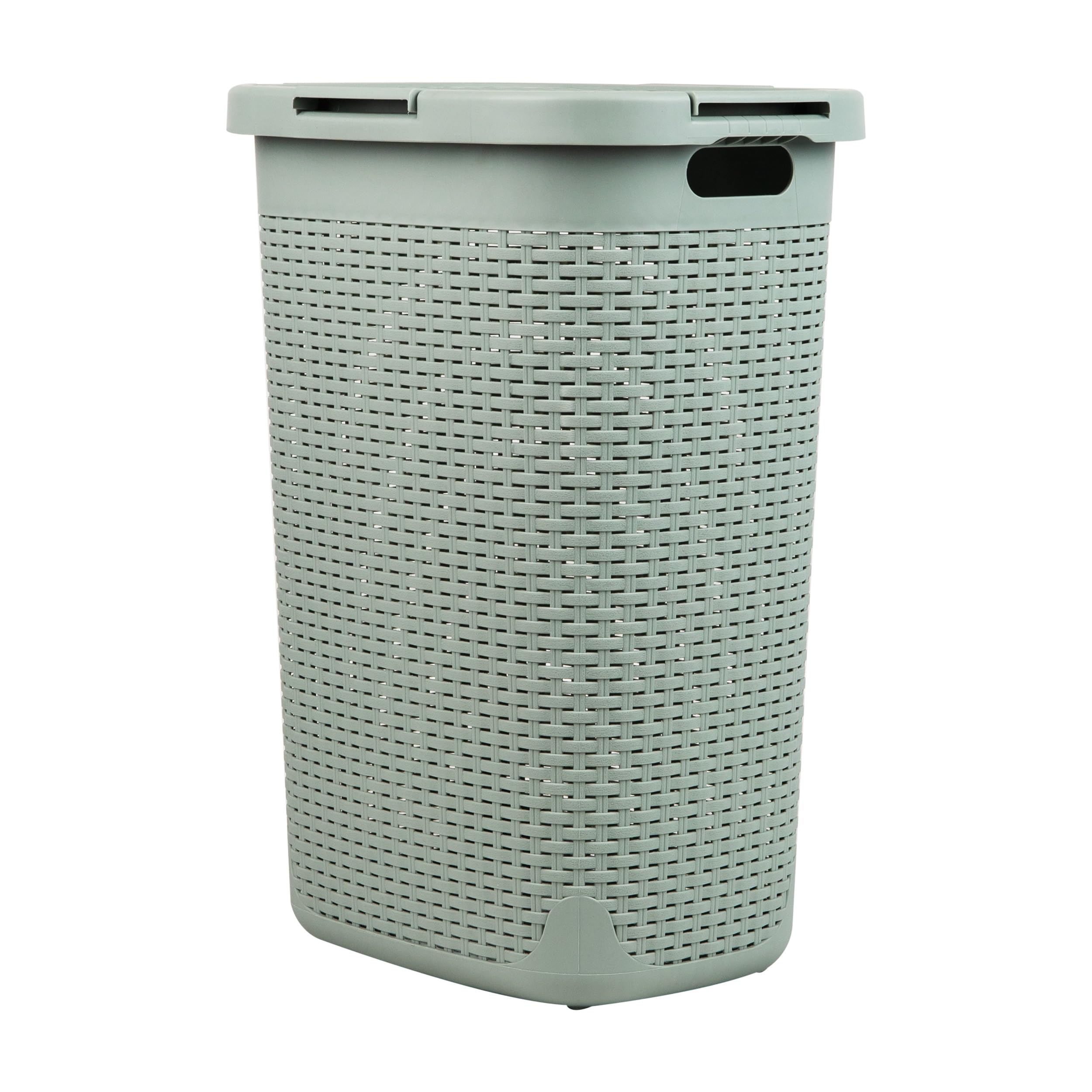 Mind Reader Slim Laundry Hamper with Lid, 60L Tall Clothes Basket, Narrow Tapered Design for Bathrooms, Closets and Laundry Rooms, Plastic, Mint