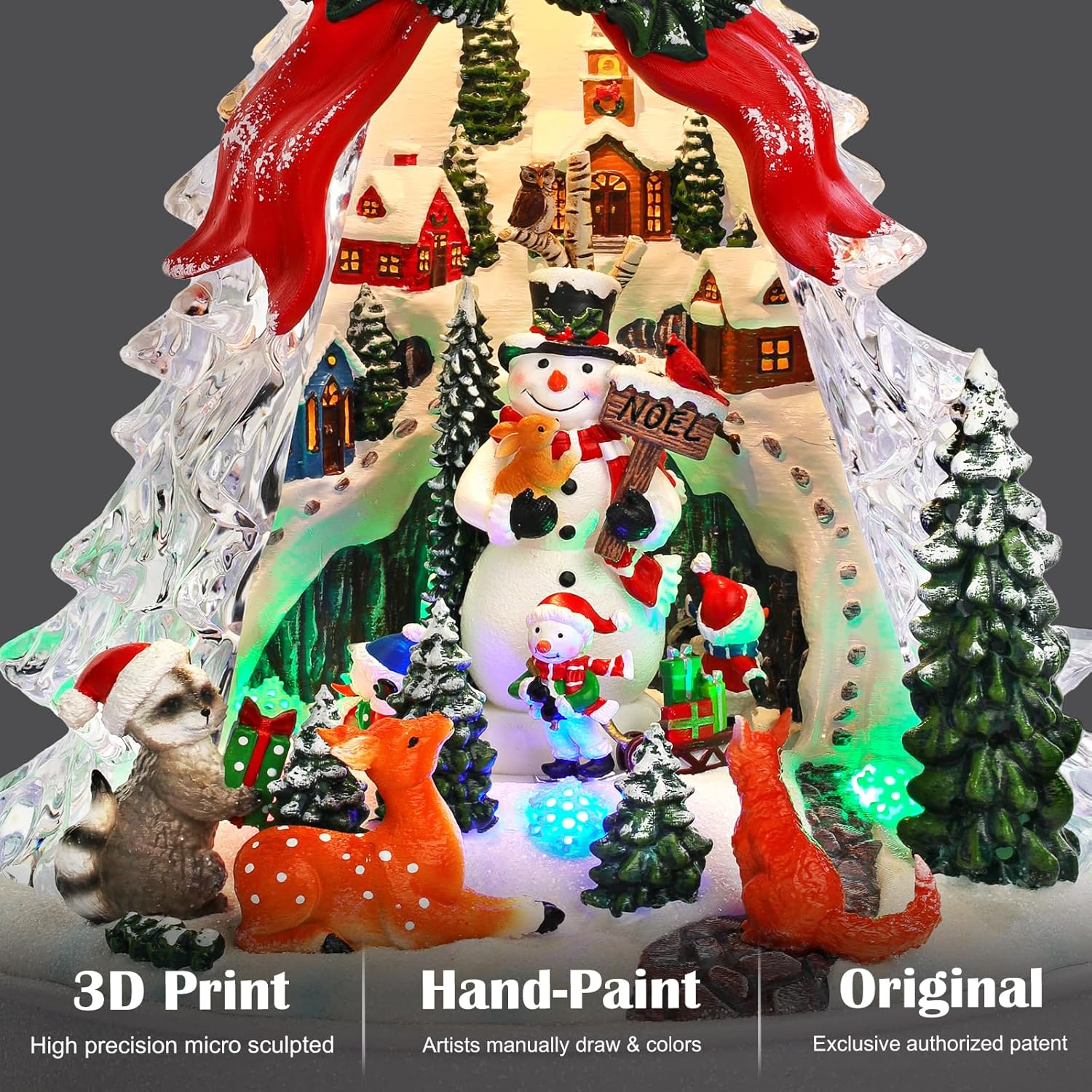 Priddop Christmas Village Scene - Animated Tree with Rotating Snowman & LED Lights | Musical Holiday Decor