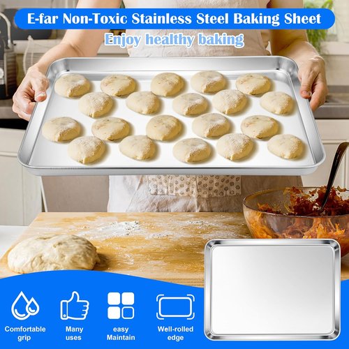 E-far Large Baking Sheet - 20”x14” Stainless Steel Cookie Pan | Non-Toxic, Rust-Free & Dishwasher Safe