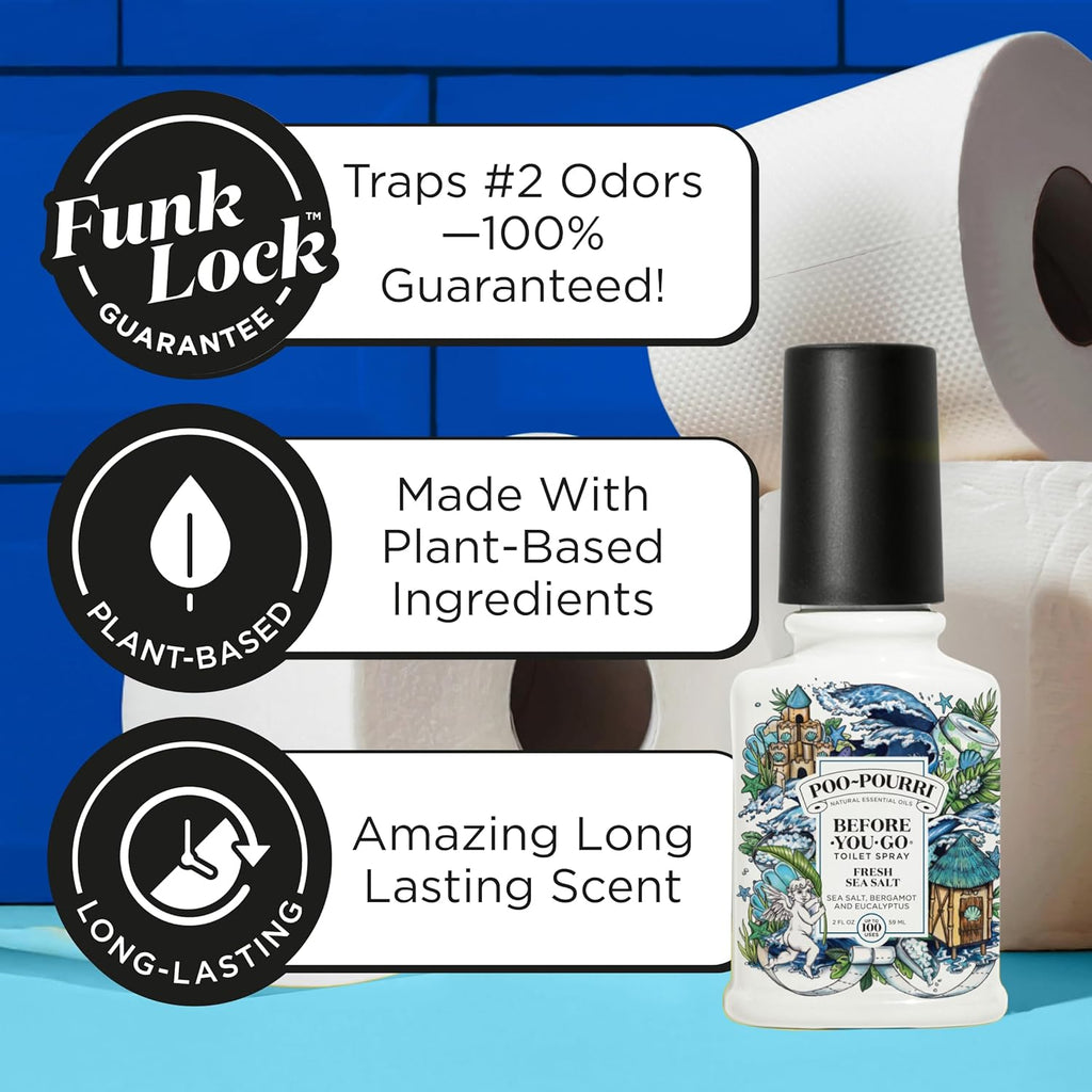 Poo-Pourri Before-You-Go Toilet Spray - Fresh Sea Salt Scent | 4 Fl Oz, Plant-Based Deodorizer (Pack of 2)