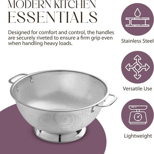Bellemain Micro-Perforated Stainless Steel Colander - Dishwasher Safe, 3 QT & 5 QT Sizes