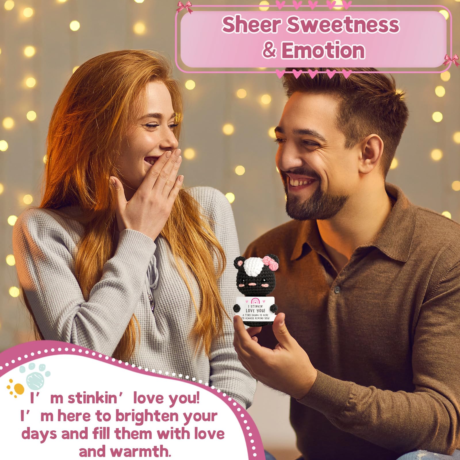 Valentines Day Love Gifts for Him Her Boyfriend Girlfriend - Cute Crochet Skunk Plush Funny I Love You Gift – Romantic Birthday Gift for Husband Wife –Wedding Anniversary To My Love Just Because