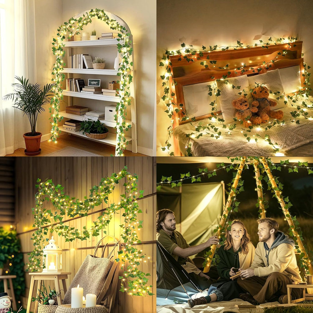 Skiennix 40ft LED Vine Fairy Lights - Battery Operated Ivy String Lights with Remote & Timer | Warm White for Indoor Decor